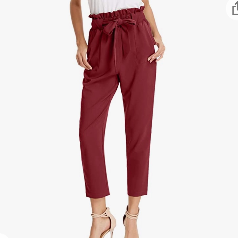 Cropped Paper Bag Waist Pants with Pockets